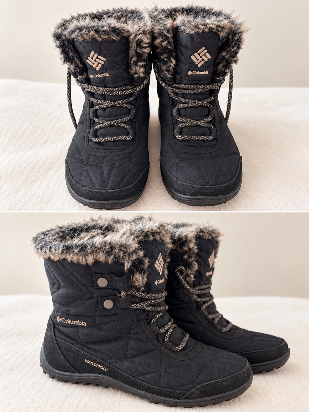 Columbia Black Quilted Faux Fur-Trim Winter Booties